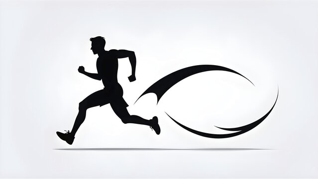 Abstract stylized black icon of a runner silhouette on white background, AI generated