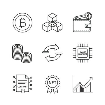 Cryptocurrency and blockchain technology icons.