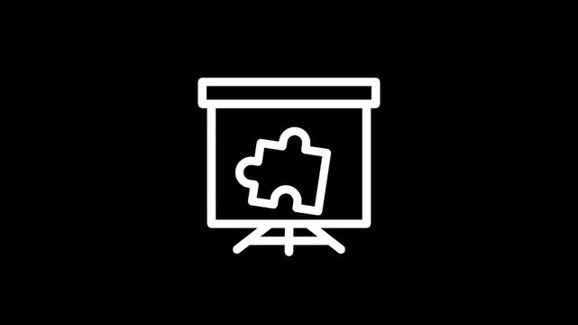 White puzzle piece icon on a presentation board, symbolizing strategy and problem solving