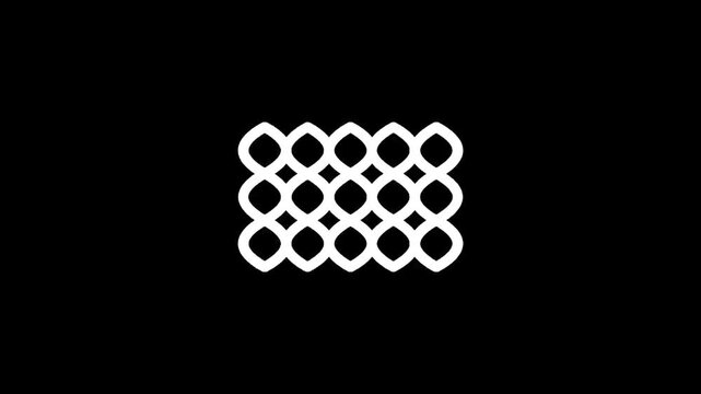 Abstract white interlocking shapes forming a seamless pattern on a black background