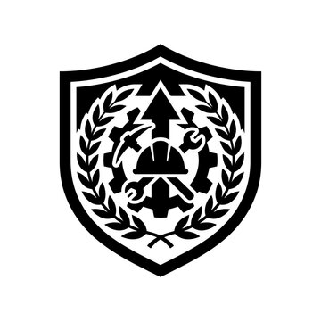 Set of industrial safety and occupational health ppe icons featuring construction protection and emergency procedures emblems for workplace security