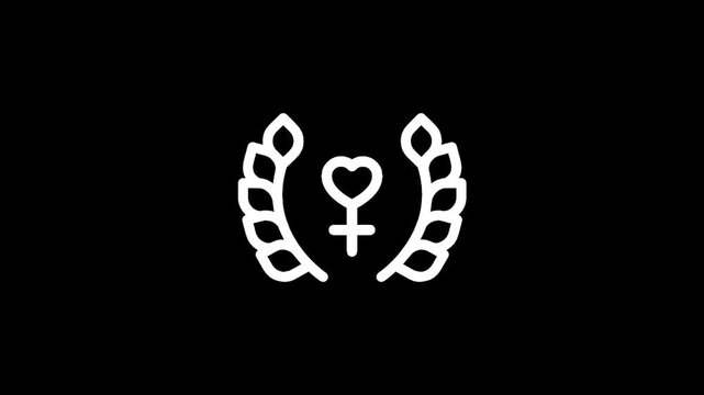 Feminine symbol with heart and laurel wreath icon on black background