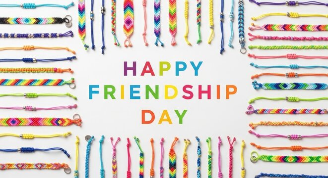 Border Frame of Woven Friendship Bracelets with Colorful Text