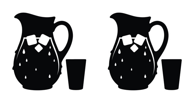 Black silhouette of two jugs with ice and glasses Vector