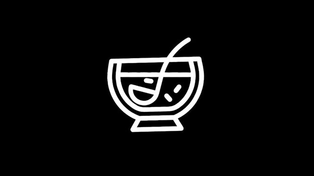 Stylized icon of a punch bowl with ladle and fruit slices on a black background