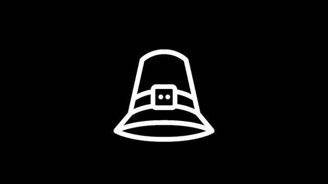 Simple white outline of a pilgrim hat on a black background