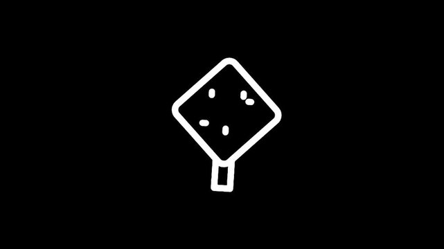 Simple white line drawing of a diamond-shaped warning sign with abstract symbols on a black background