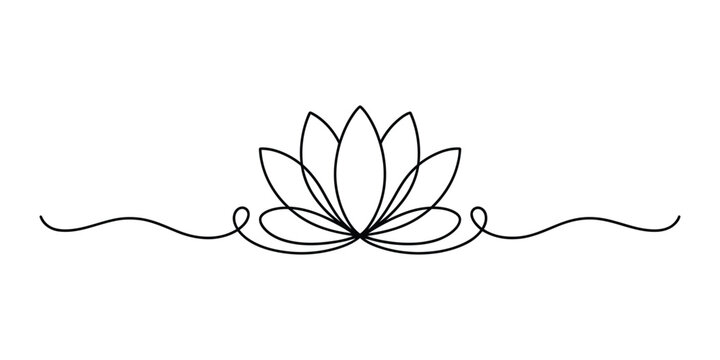 Continuous single line drawing of a lotus flower