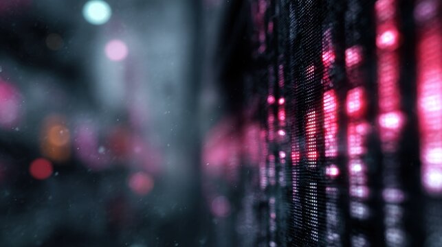 Abstract digital background featuring illuminated data streams and glowing colorful lights with a futuristic cityscape atmosphere, ideal for technology themes