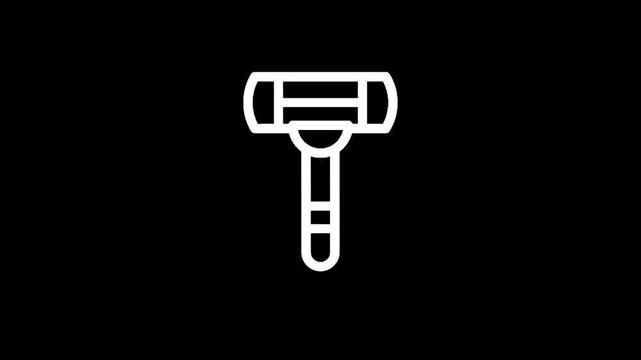 Simple white outline icon of a razor on a black background