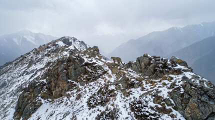 Obraz premium Snow Leopard on Snowy Mountain Ridge