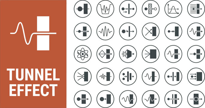 Tunnel effect icons illustrate complex quantum physics phenomena.