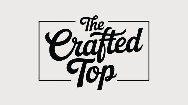 Elegant typography logo for Crafted Top featuring black cursive script font enclosed in a thin rectangular frame.