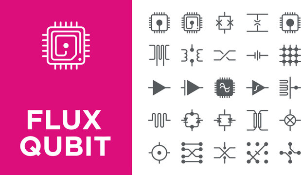 Flux qubit symbols represent electronic circuits for advanced tech.