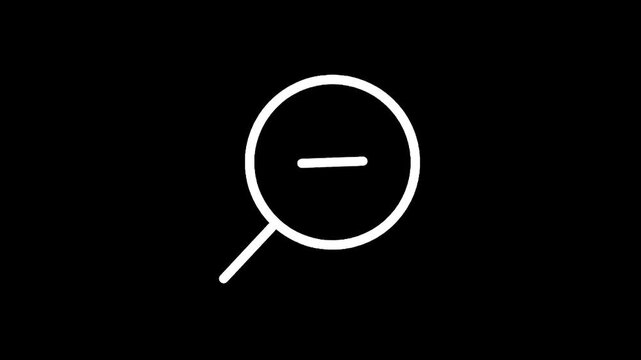 Minimalist white zoom out icon on a solid black background, simple design