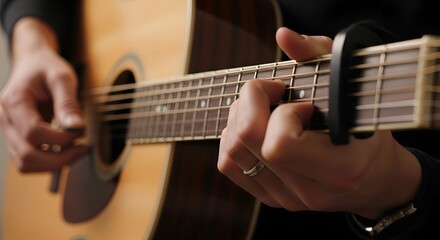 Obraz premium Acoustic Guitar Player's Hands: Musical Performance