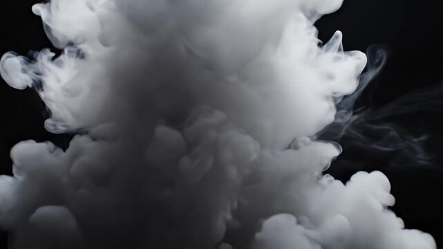 Two swirling plumes of white ink diffuse against a stark black background, creating an ethereal and abstract composition.