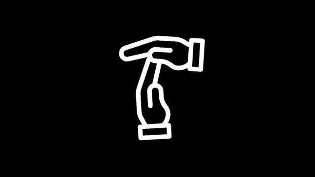White line art icon of hands forming a T shape against a black background