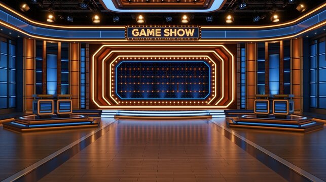 Vibrant Game Show Stage Set Design: Bright Colors and Interactive Entertainment for an Exciting Television Production