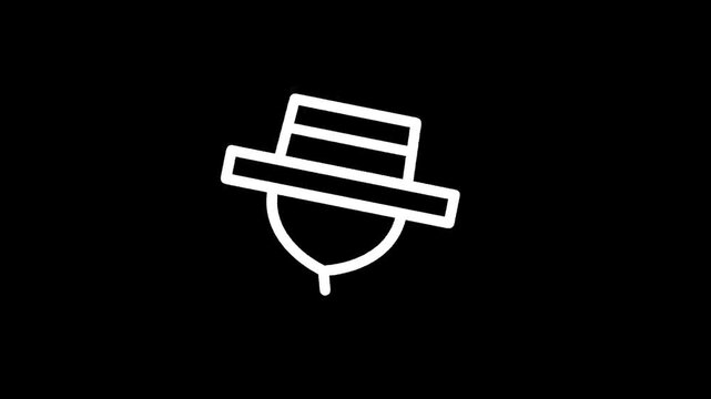 Minimalist white outline of a fedora hat on a black background