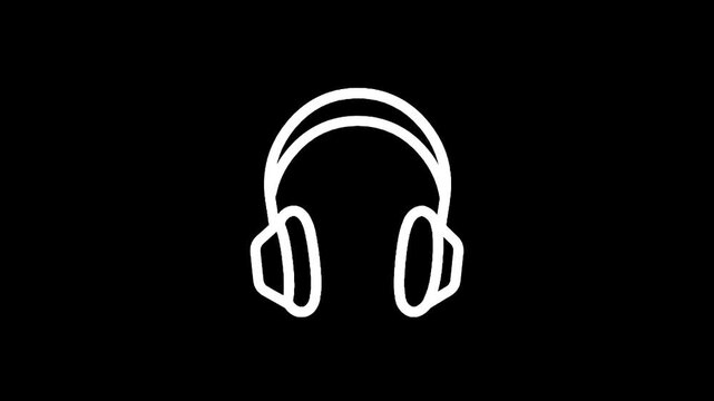Simple white outline of headphones on a solid black background, minimalist design