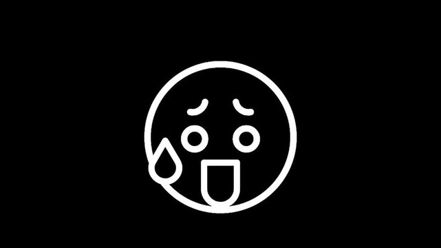 Worried and sweating emoji face icon with open mouth on black background