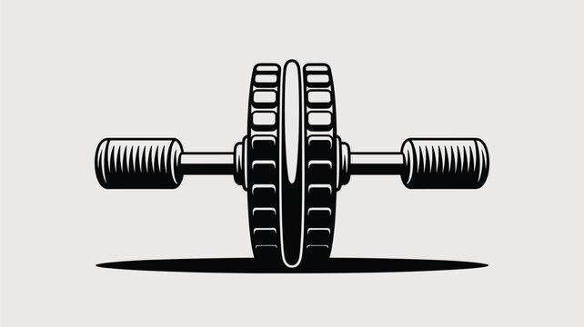 Professional ab roller exercise wheel equipment shown in a high contrast black and white graphic style on grey.