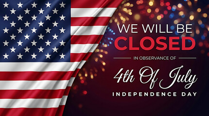 Obraz premium American Flag And Closed Sign For Fourth Of July Independence Day Holiday Celebration