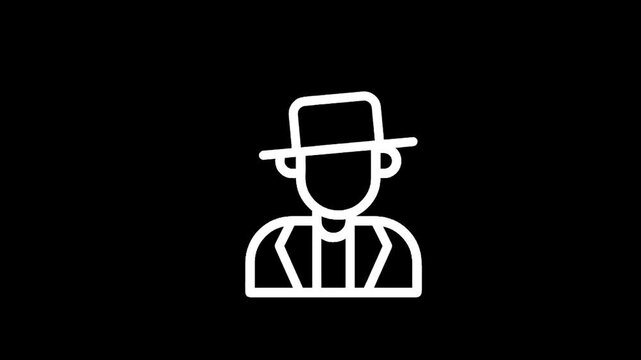 Stylized icon of a person wearing a hat and suit, representing a detective or agent