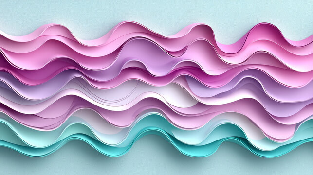 Pastel wave pattern abstract paper art layered curves soft pink blue purple modern background creative texture gentle flow decorative design calm mood