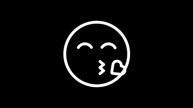 Simple white emoji blowing a kiss with a heart on a black background