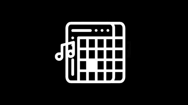 Digital music production interface with grid and musical note icon