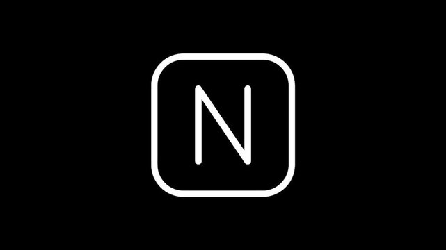Minimalist white outline of a square with rounded corners and a horizontal line inside on a black background
