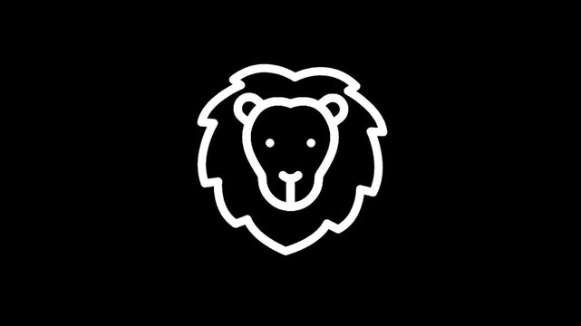 Minimalist white lion head icon with a thick outline on a black background
