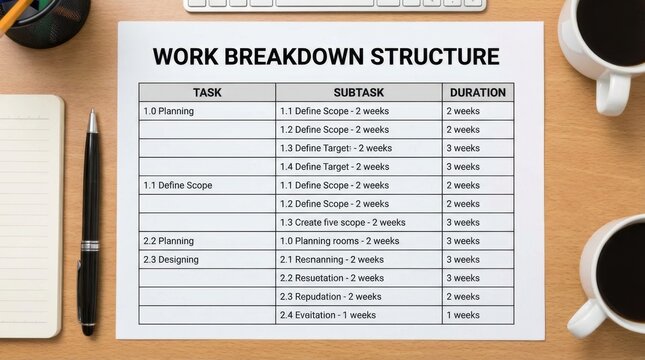 Work Breakdown Structure Chart on Office Desk for Planning.