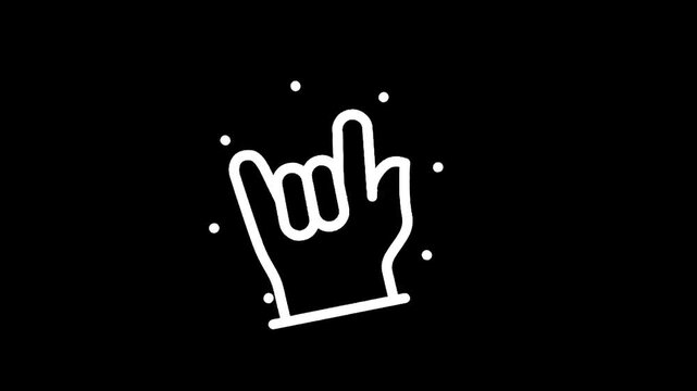 Rock on hand gesture icon with small dots on black background