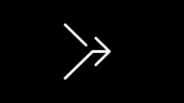 Minimalist white arrow icon pointing right on a stark black background, representing direction