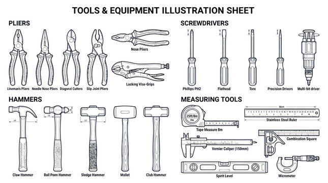 Hand tools and equipment collection for construction and repair