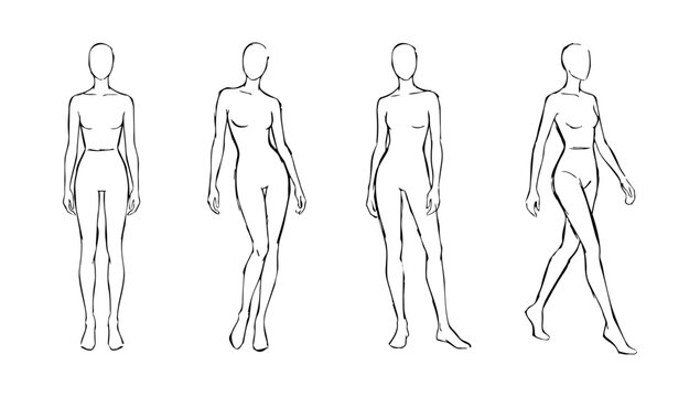 Human body pose references displayed in a simple doodle line figure study collection collection