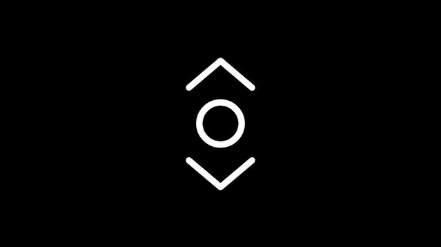 Simple white scroll icon with arrows and circle on black background