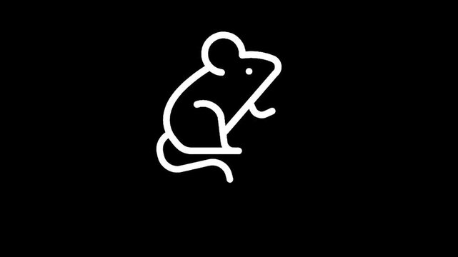 Simple white line art icon of a mouse on a black background
