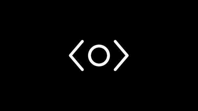 Minimalist white code brackets and circle icon on black background