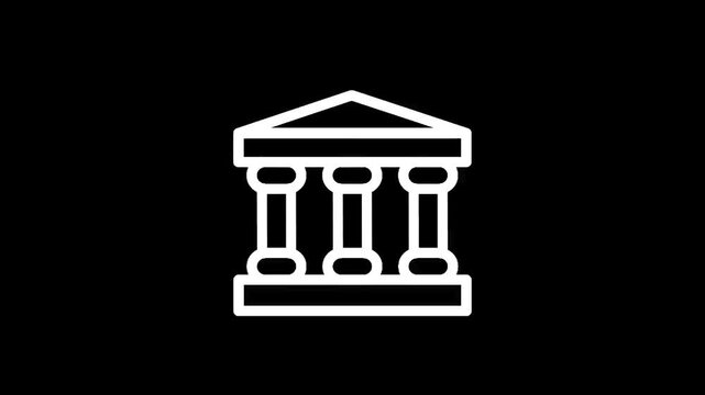 Simple white outline of a classical building with columns on a black background