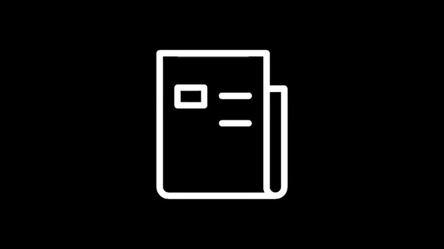 Simple white outline icon of a newspaper or magazine on a black background