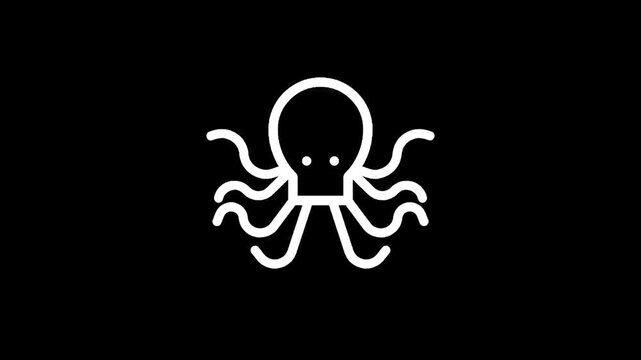 Minimalist white octopus icon on a solid black background, simple and modern design