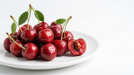 Obraz premium Fresh Cherries Served On White Plate