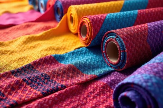 Geometric shapes in bright hues, woven tapestry rolls , abstract patterns, woven fabric, woven textures