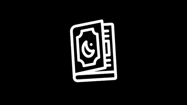 Islamic book icon with crescent moon and star symbol on black background