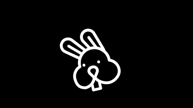 Minimalist white rabbit icon on a stark black background, representing simplicity and modern design