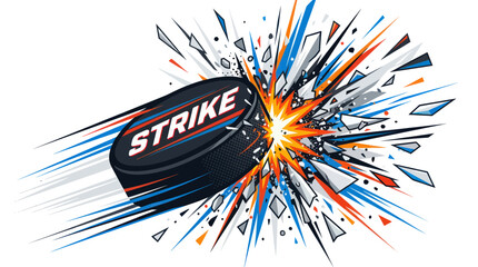 Dynamic hockey puck strike with explosive shards and motion blur © Inung